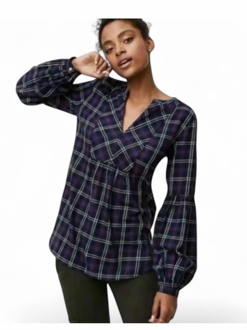 Loft Blue Plaited Long Sleeve Size Medium